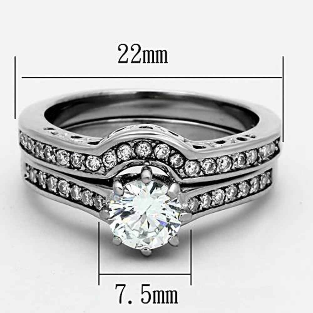 Stainless Steel 1.85Ct Cubic Zirconia 316L Wedding Ring Set Women's Size 5-10